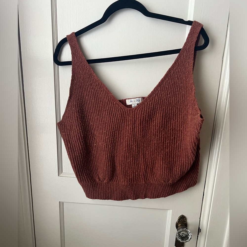 She + Sky Rust Knit Crop Top